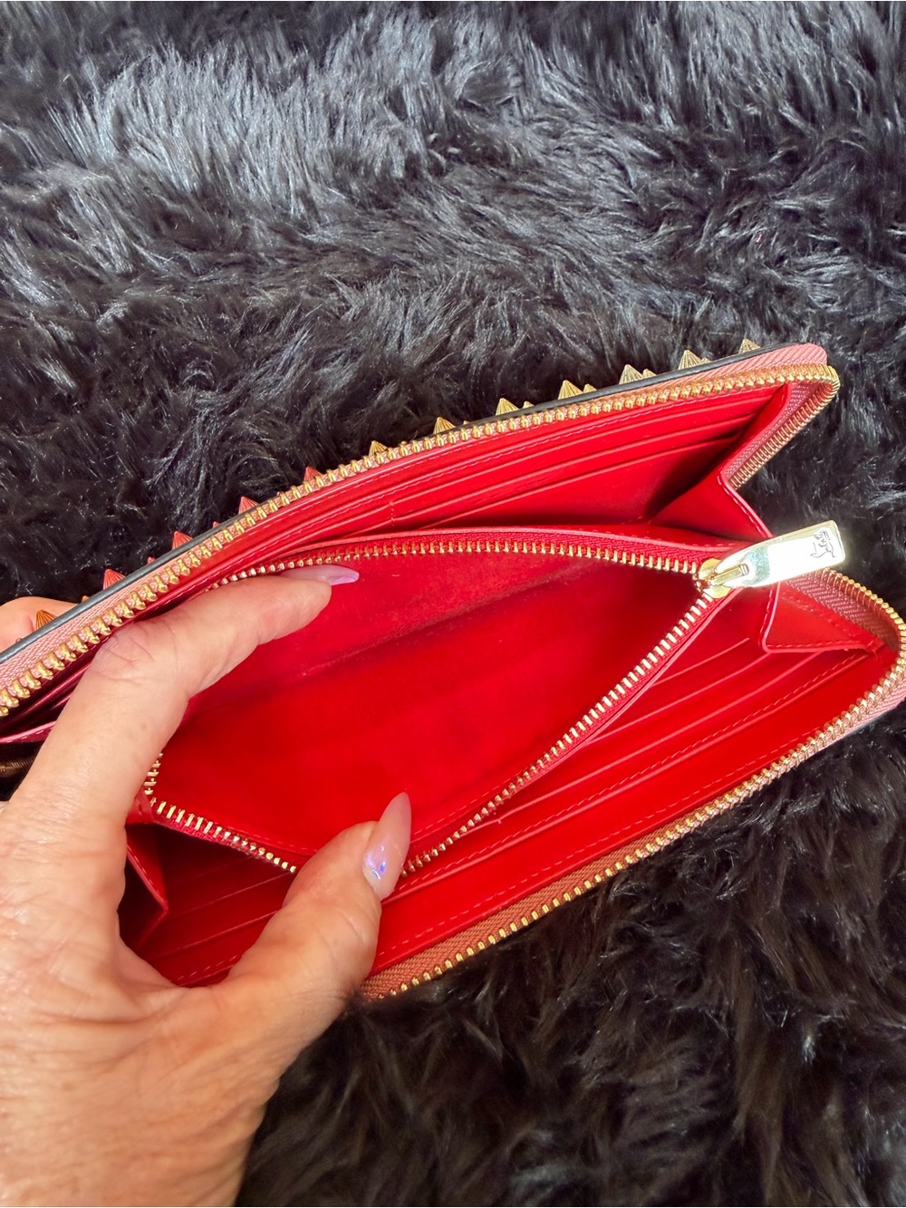 Christian Louboutin Pink Zip-Around Wallet with Multicolor Gradient Studs - Picture 11 of 17